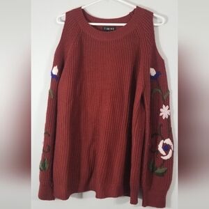 Timing Flower Embroidered Open Shoulder Knit Sweater. Super Cute! Size M.